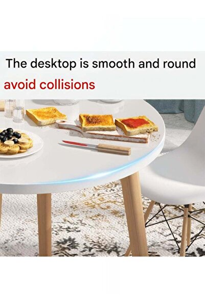 Taimi 3-Piece Dining Set, Modern Round Dining Table 80cm with 2 White Plastic Chairs and Wooden Legs