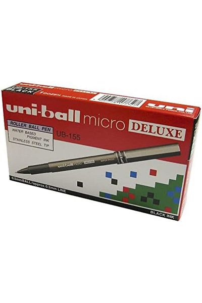 UNİ-BALL Micro Deluxe Tip 0.5mm Rollerball Pens – 12pk (Black, MI-UB155-BK)