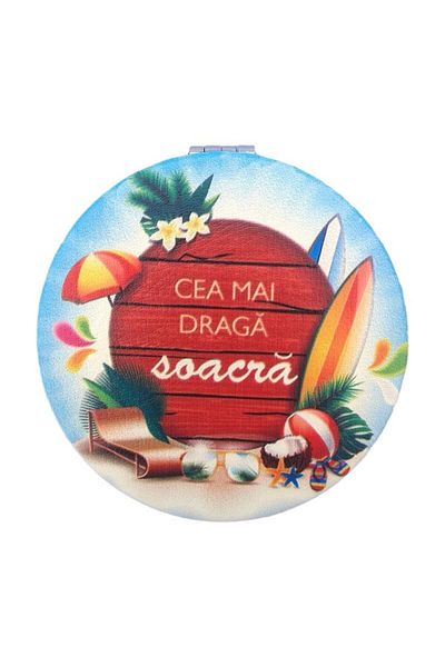 OEM Oglindă de buzunar metalică, „Dragă soacră”, 7x7cm, multicoloră, M2