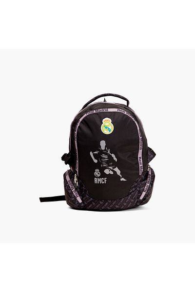Real Madrid 18-inch Logo Print Backpack with Adjustable Straps - 28x13x45 cms