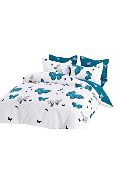 OEM Lenjerie de pat, 6 piese, pentru 2 persoane, 230x250cm, Finet, fluturi tu...