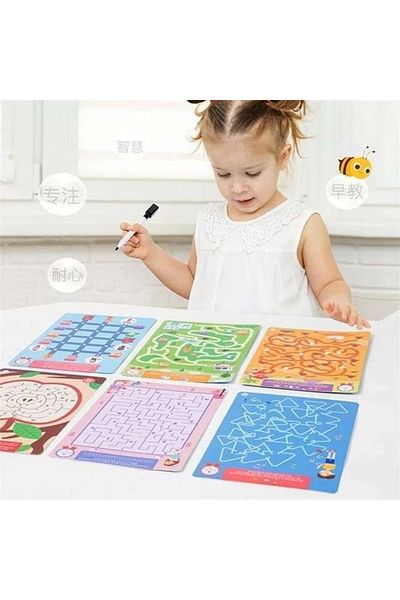 divendi-ro Joc educativ labirint cu 25 de plăci reutilizabile, pentru copii de 5 ani+, Nivelul 4, 14 x 19 cm, multicolor