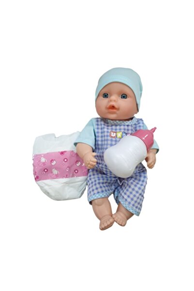 OEM Jucarie Bebelus cu pampers, biberon din care bea apa, plange si spune 'Mama, Tata', 25cm, Bleu