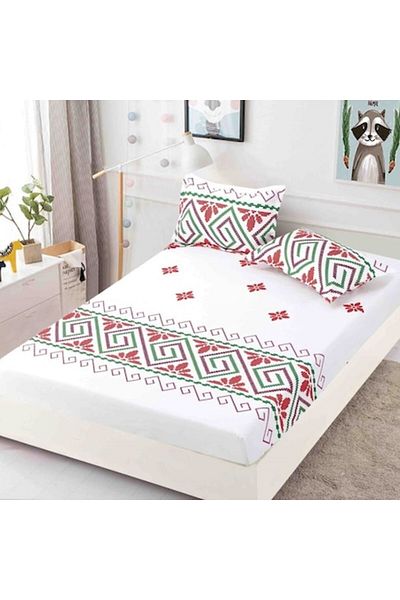 JOJO HOME Husa de pat dublu, cu elastic, Jojo Home, imprimeu Traditional, M1, 3 piese, 2 persoane, 180x200cm