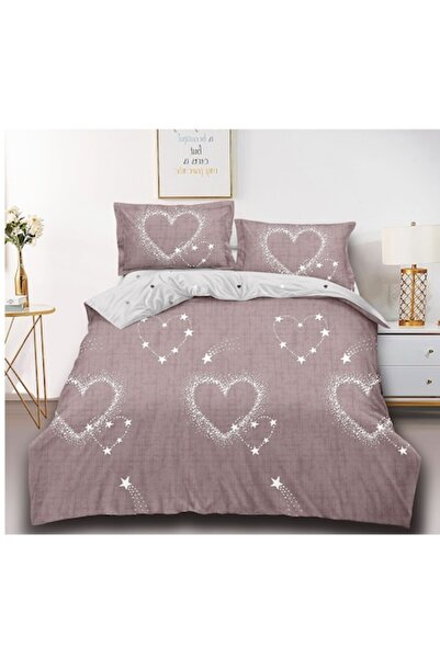OEM Double bed linen set with elastic, 4 pieces, 180x200cm, Finet hearts and multicolored stars