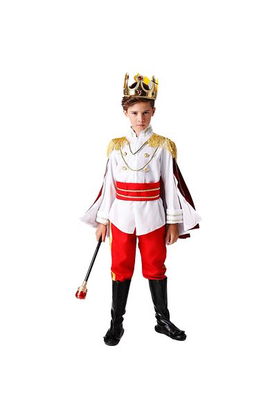 OEM Children's Costume Print, Set with Crown and Scepter, Fine Fabrics, 4-5 years, 120 cm, White/Red