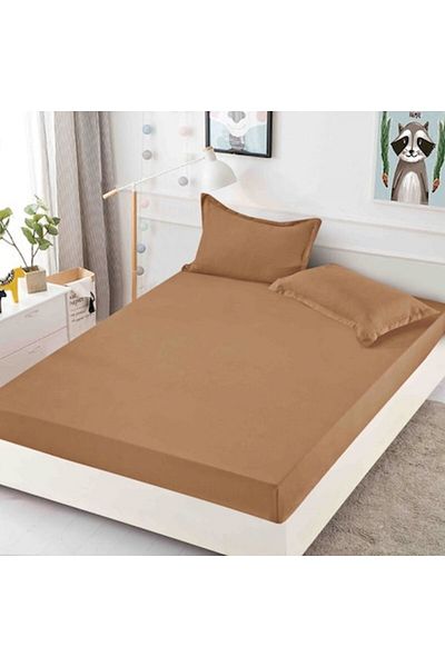 JOJO HOME Double bed sheet with elastic, Jojo Home, Uni, 3 pieces, 2 persons, 180x200cm, Finet, Beige