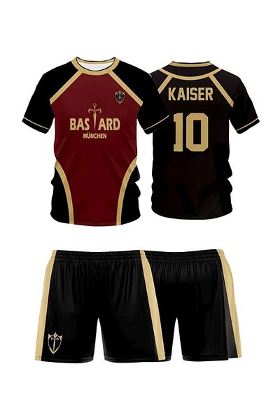Karakedi Black Maroon Anime Blue Lock 10 Kaiser Jersey Shorts Suit