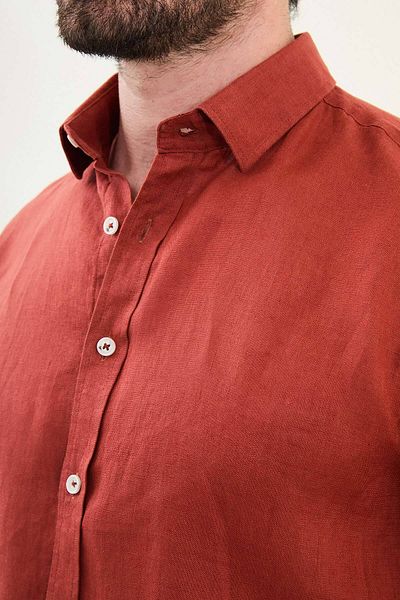 Mcr Plain Slim Fit Long Sleeve 100% Linen Men's Shirt Tile - 27079.25Y