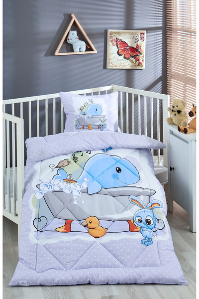 Komfort Home Printed 100% Cotton Silicone Fiber Baby Quilt+Pillow