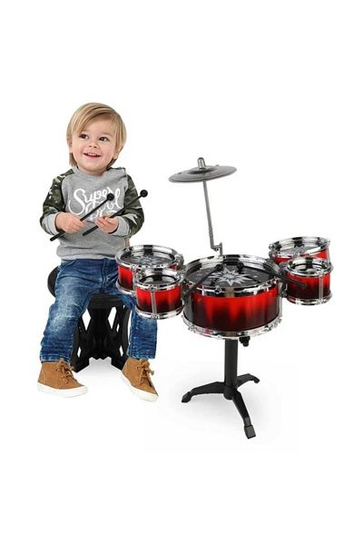 divendi-ro Set de tobe pentru copii, 6 piese cu scaun și bețe de tobă, instrument muzical interactiv