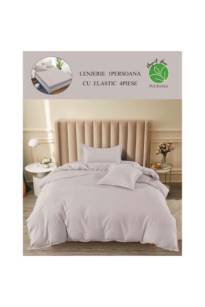 Pucioasa Bed linen, Sulfur, Plain, 4 pieces, 1 person, 140x200cm, Finet Satinat, Light Grey