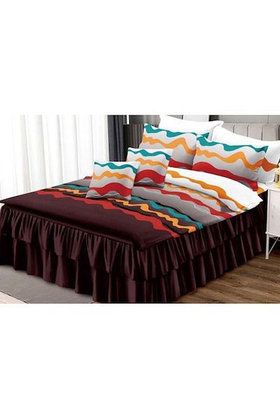 OEM Double Bed Linen, Ruffled Sheet, Finet, 6 Pieces, Colored Print, 200x230cm
