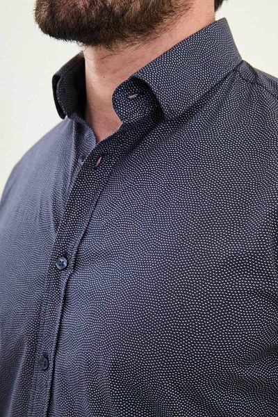 Mcr Patterned Slim Fit Cotton Men's Shirt Navy Blue - 27074.25Y