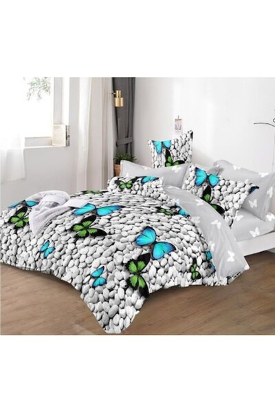 OEM Lenjerie de pat dublă 2 fețe, fluturi, 6 piese, 2 persoane, 180x200cm, sa...