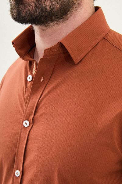 Mcr Seersucker Slim Fit Cotton Men's Shirt Tile - 27081.25Y