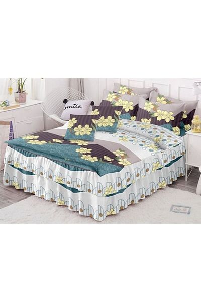 OEM Double Bedding Set with Ruffles, Finet, 6 Pieces, for 2 Persons, Multicolor, 200x230cm