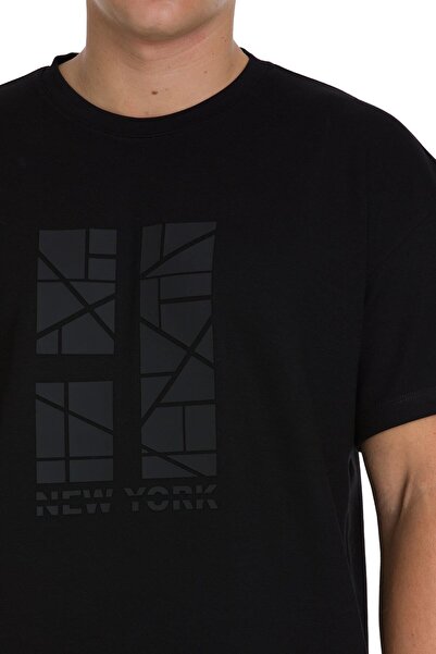 Hatemoğlu Μαύρο μπλουζάκι με κανονική εφαρμογή Crew Neck Oversize