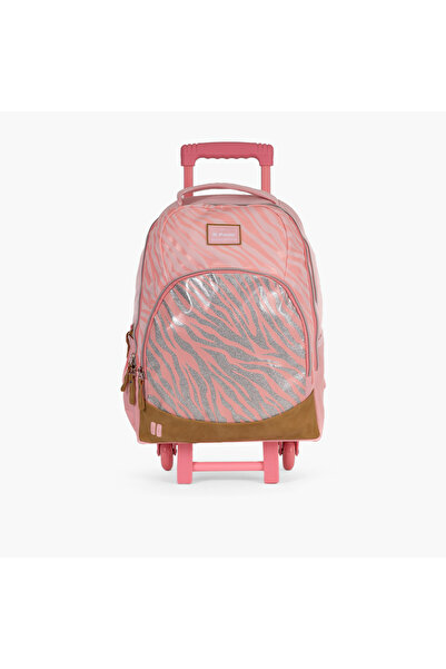 Pause حقيبة ظهر مطبوعة بعجلات مقاس 18 بوصة بمقبض قابل للسحب وسحاب للإغلاق - 2...