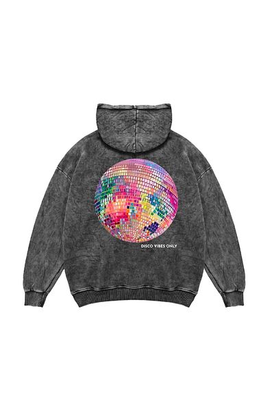 Bak Moda Дамски суичър с качулка с щампа Disco Vibes Only, изпран в черен цвят
