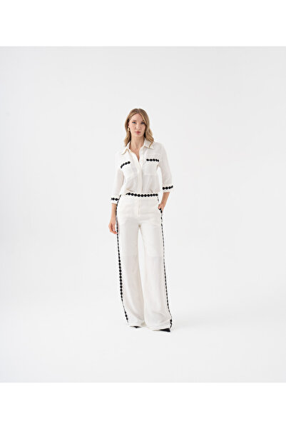 SERPİL Dantel Şerit Detaylı Gömlek Yaka İkili Takım