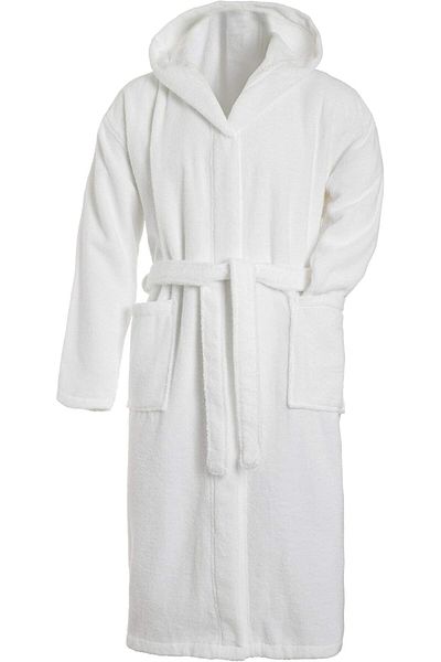 Fabienne Unisex Hooded Terry Cotton Bathrobe White Long Sleeve Hooded Bathrobe Free Size