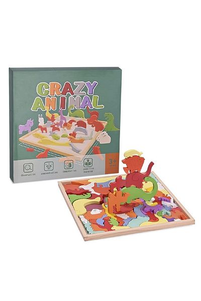 divendi-ro Puzzle 3D Tetris, forme de animale, 76 de piese din lemn, pentru copii de la 3 ani +, 30x30x1,5 cm, multicolor