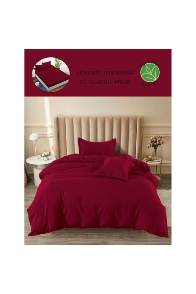 Pucioasa Bed Linen Set, Pucioasa, Uni, 4 Pieces, Single, 140x200cm, Finet Satin, Red Burgundy