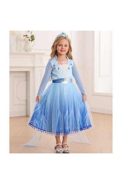 OEM Elsa Frozen Deluxe Costume for Girls - Set with Wig, Crown, Wand, Gloves and Jewelry, 3-4 years, 110cm
