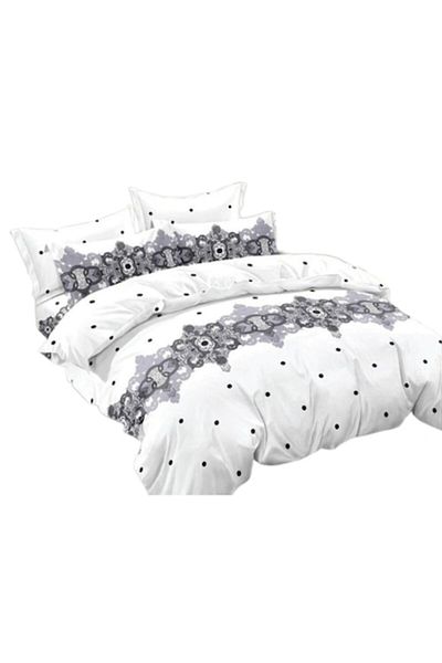 OEM Bed Linen, 6 Pieces, 2 People, 230x250cm, Finet, Elegant Print, Black-White