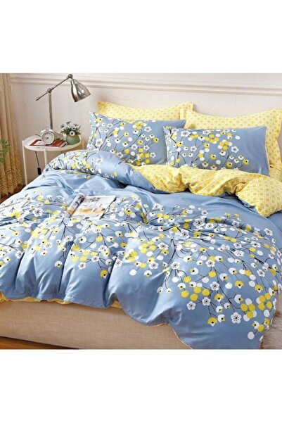 OEM Lenjerie de pat dublă, bumbac satinat, 4 piese, imprimeu floral, 200x230cm