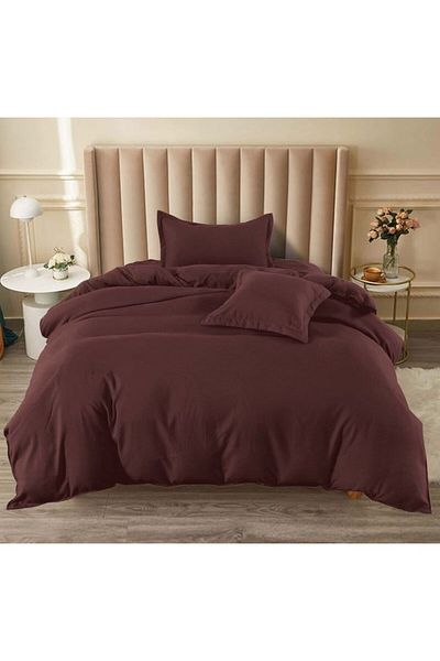 Pucioasa Set Lenjerie de Pat, Pucioasa, Uni, 4 Piese, Single, 140x200cm, Satin Fin, Maro