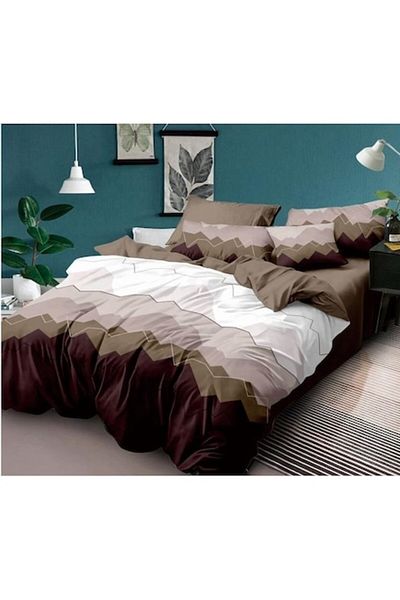 Pucioasa Double Bedding Set, Pucioasa, Finet, 6 Pieces, Abstract Print, 245x250cm, White-Brown