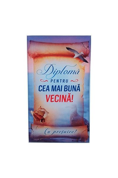 OEM Glass plaque diploma, dedicated to neighbor, M6, 10x17cm