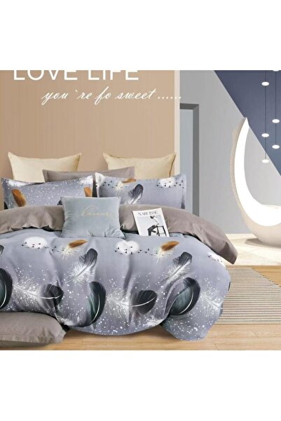 OEM Double bed linen, two-tone feathers, reversible sheet, 6 pieces, 230x245cm, Finet