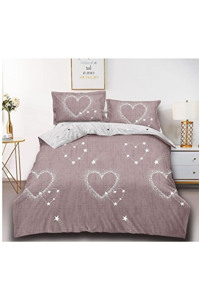 OEM Double bed linen set with elastic, 4 pieces, 180x200cm, Finet hearts and multicolored stars