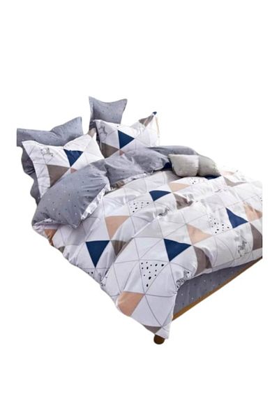 OEM Lenjerie de pat, 6 piese, 2 persoane, 230x250cm, Finet, Imprimeu Triunghiuri, Multicolor