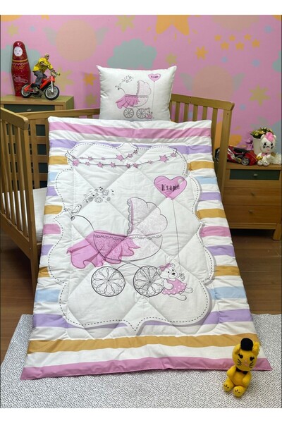 Komfort Home Printed 100% Cotton Silicone Fiber Baby Quilt+Pillow