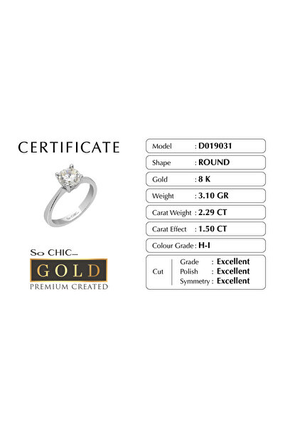 So CHIC... Beyaz Altın Sertifikalı Premium Created Taşlı Round Kesim Tektaş Yüzük