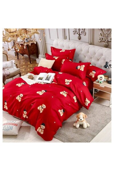 JOJO HOME Bed linen, Jojo Home, Bears print, 6 pieces, 2 persons, 234x240cm, Finet Superior, Red