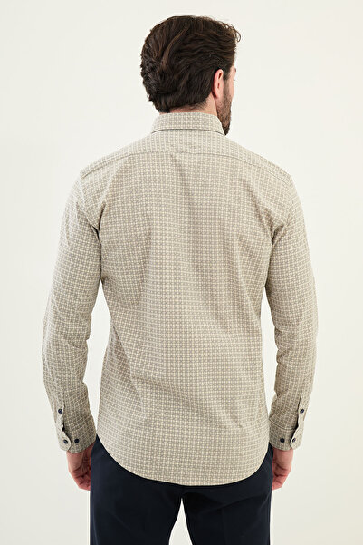 Mcr Cămașă pentru bărbați din bumbac slim cu model Bej - 27073.25Y