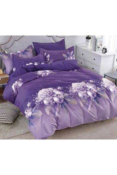 OEM Double Bed Linen, Floral Print, Reversible Sheet, 6 Pieces, 2 Persons, 230x245cm, Finet, Purple