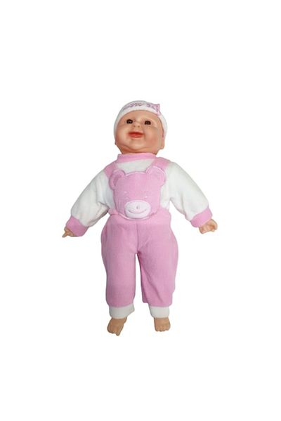OEM Jucarie Bebe Fericit cu caciuita si care rade, 45cm, Roz