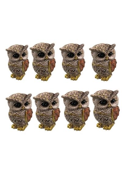 OEM Set 8 Resin Ornaments, Owls, 3x5cm, Multicolor