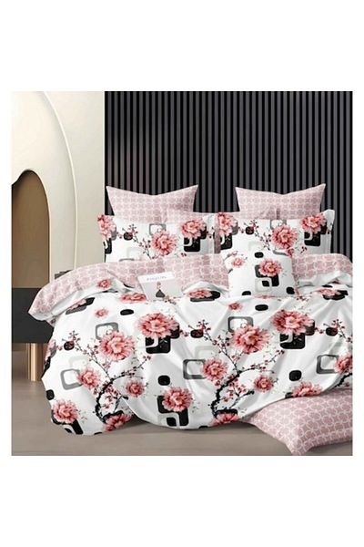 OEM Double Bed Linen, Reversible Sheet, 6 pieces, Floral Print, 2 persons, 230x245cm, Finet, Multicolor