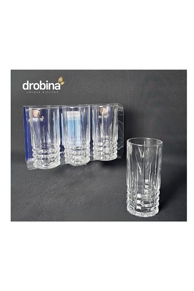 drobina طقم كاسات عصير زجاج كريستال 3 حبة شفاف من دروبينا