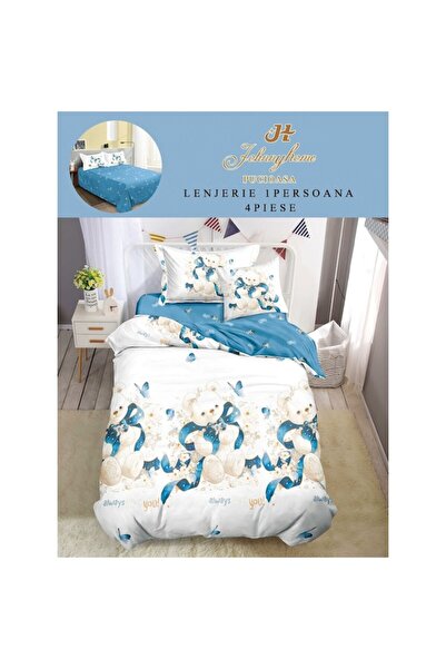 OEM Bed Linen, Fine Satin, 1 Person, 150x220 cm, 4 Pieces, Bear Print, Multicolor