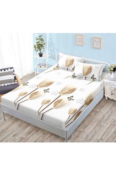 OEM Bed sheet, 2 persons, 160x200 cm, golden tulip print, multicolor