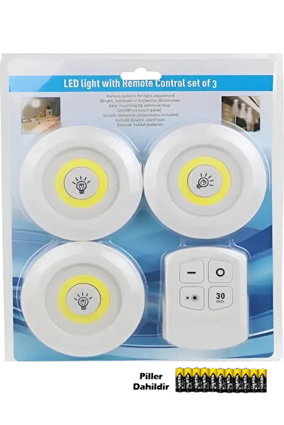 Vwin Uzaktan Kumandalı LED Işık 3’lü Spot LED Lamba Pilli ( 11 Adet AAA Pil D...
