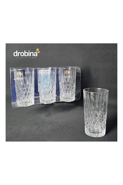 drobina طقم كاسات عصير زجاج كريستال 3 حبة شفاف من دروبينا